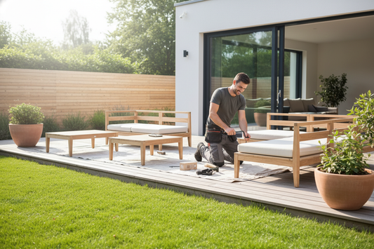 add a man setting up the furniture